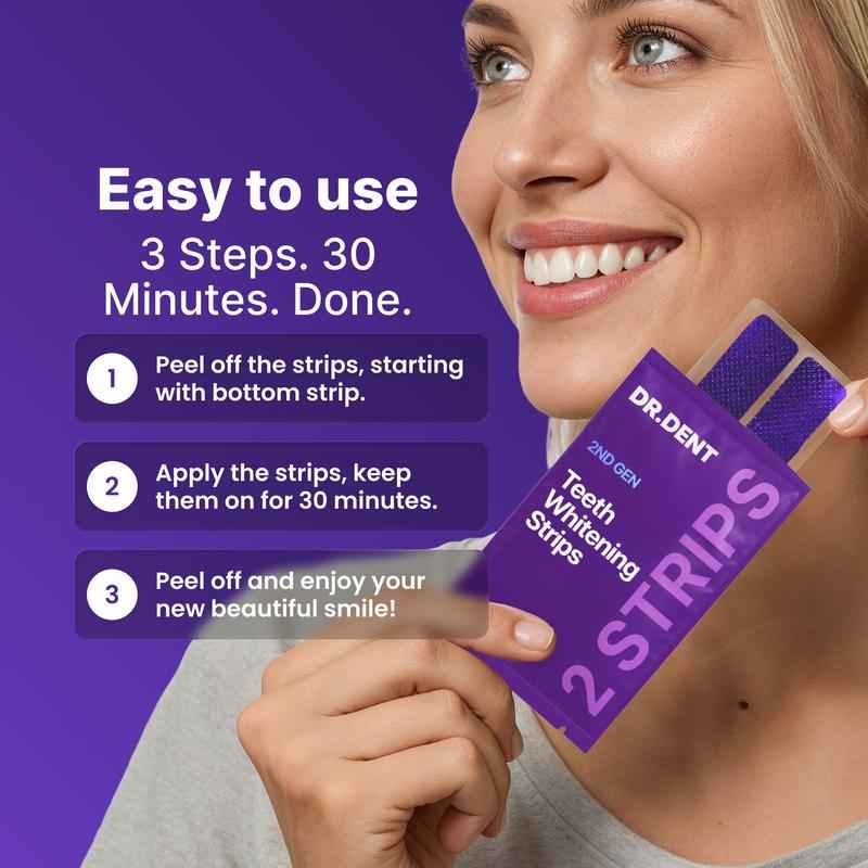 Purple Whitening Tooth Patch packaging with strips